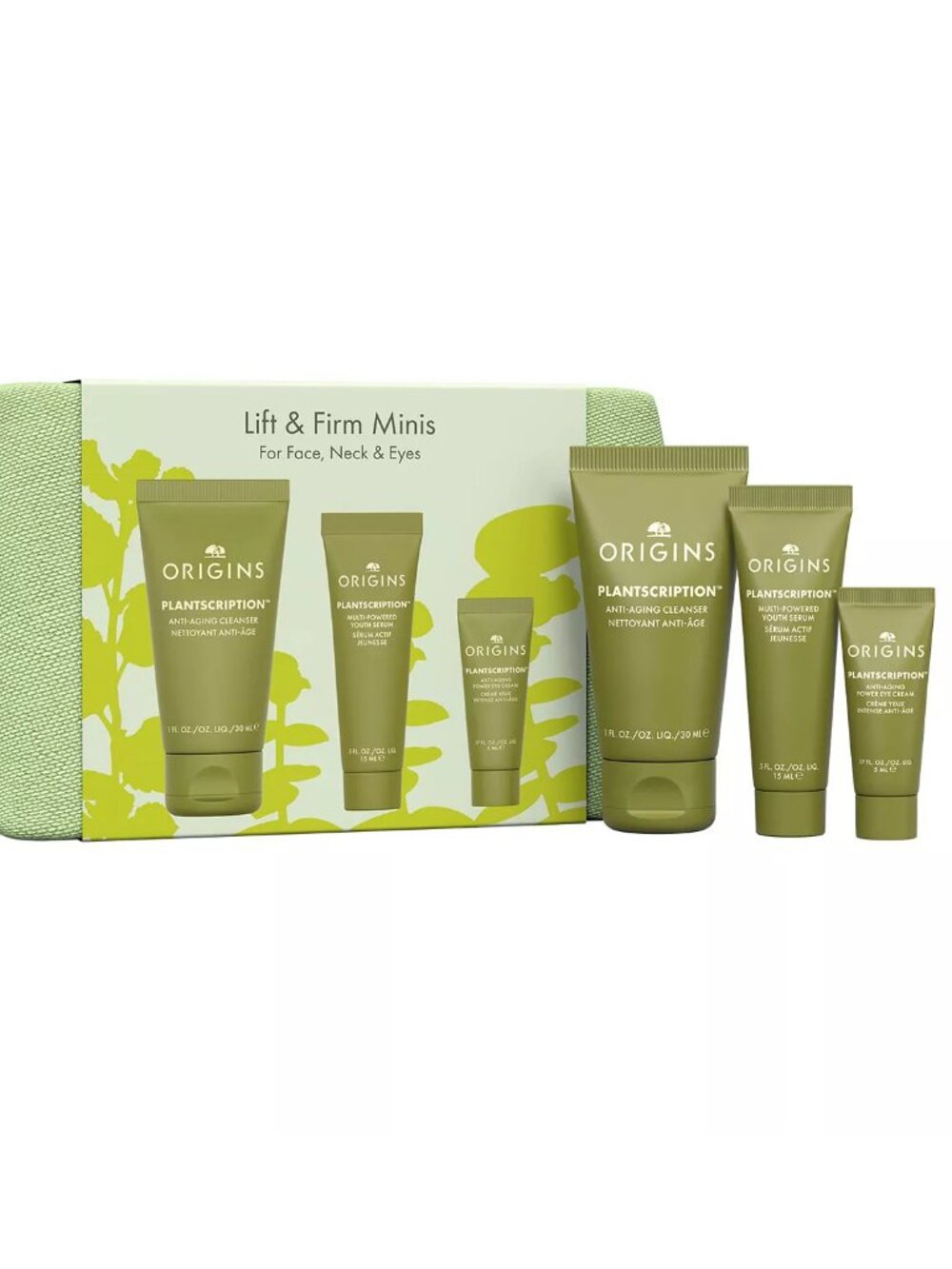 NIB ORIGINS Plantscription Skincare Set + Toiletry Bag